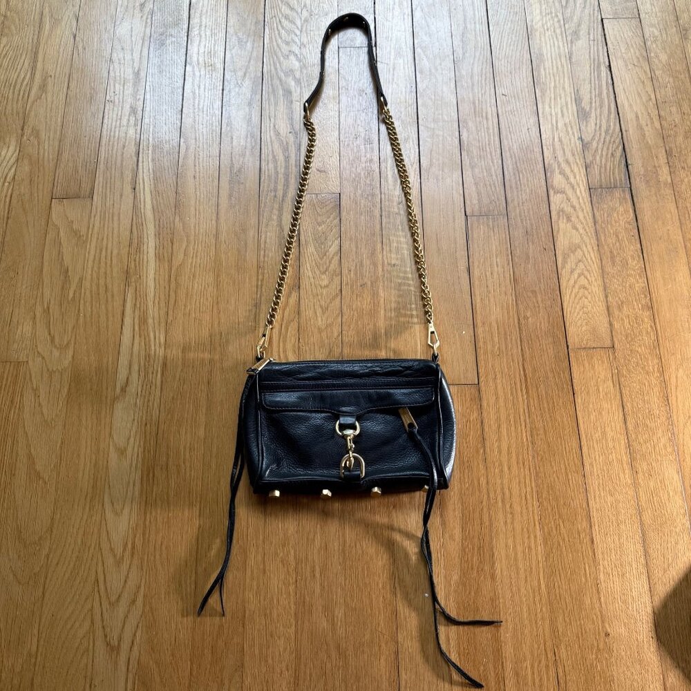 Rebecca Minkoff Mini MAC Purse Black Pebbled Leather Tassel Stud and Chain - Picture 2 of 16
